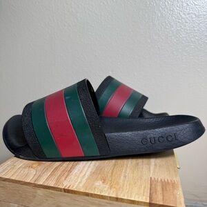 Gucci Web Rubber Slide Sandal Size 9!Black Red Green Slip On